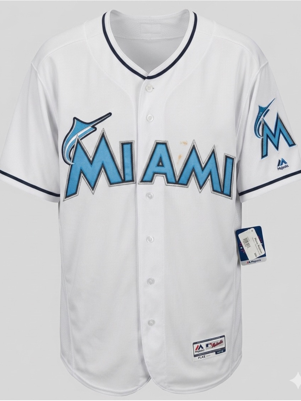 Majestic Miami White and Aqua Button-Front Baseball Jersey